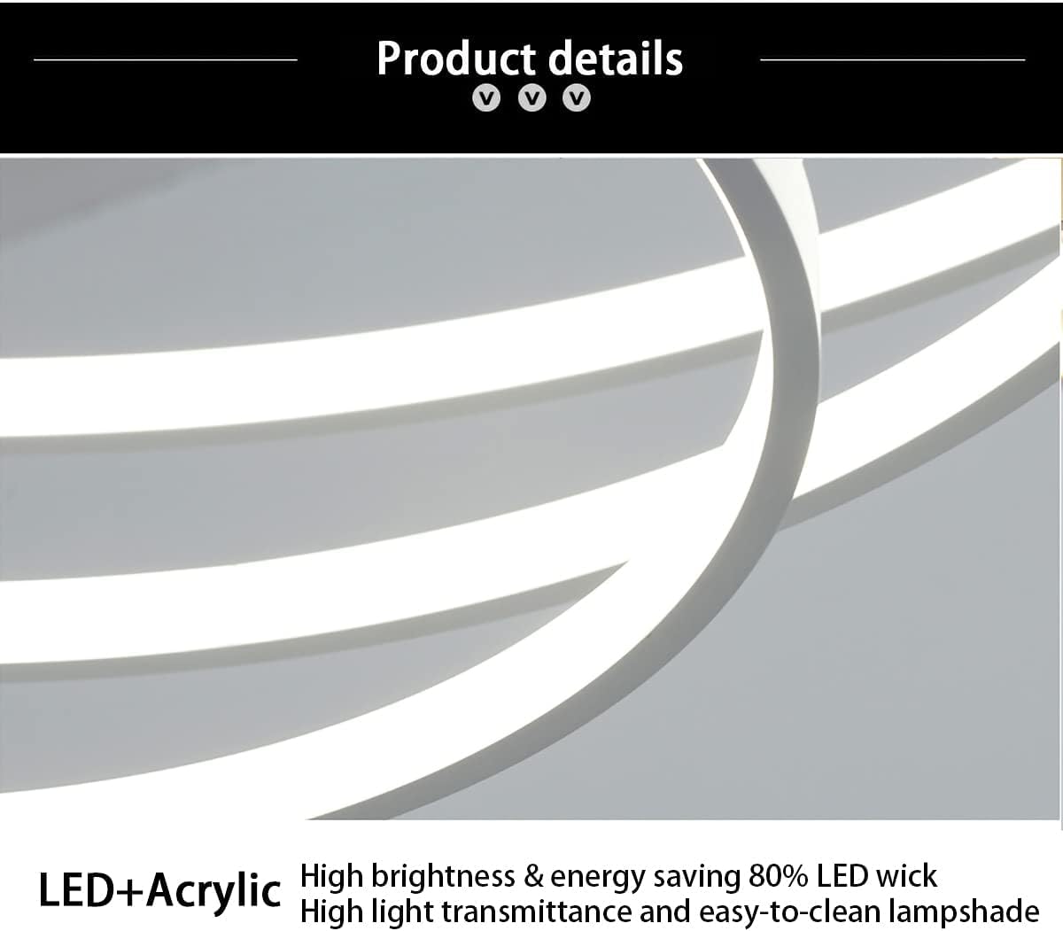 Lampadario a LED Soggiorno Lampada da soffitto Creativo Rotondo a 3 Anelli lampadario, dimmerabile con Telecomando 3000K-6500K, lampade da Camera acriliche Decorazione Ufficio 76w,Nero