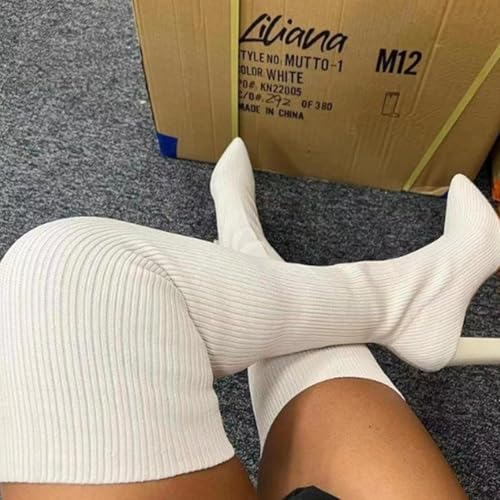 Women's Thigh High Boots Over the Knee Boots Stretchy Knitted Boots Knee High Stocking Boots Chunky High Heel Sock Boots4