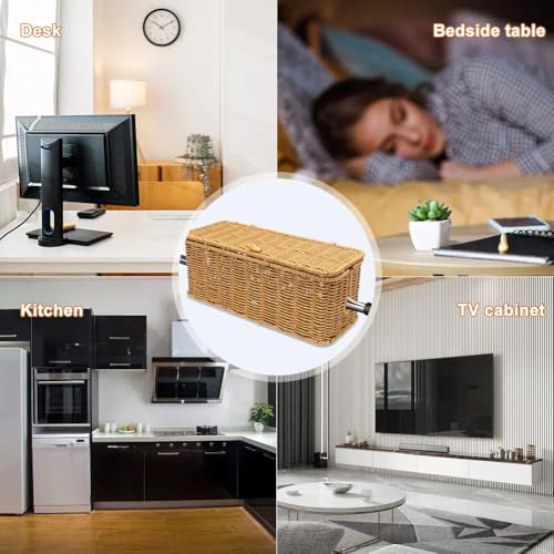 Rattan Kabelmanagement Box, Handgemachte Kabelbox, kabelsalat verstecken Schreibtisch Steckdosenbox für Büro, Haus, unter Schreibtisch Kabel Organizer Box für Tv Drähte Power Strip