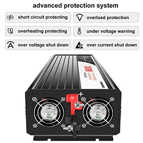 XIJIA 3000W (Peak 6000W) Pure Sine Wave Power Inverter DC 12V to AC 120V 60HZ Solar Converter for Home Use car Remote Control (DC12V (Range 10V-15V) 3000W)