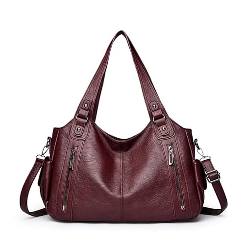 GSenhui Bolso de mano vintage para mujer, bolso de ciudad, holgado, grande, de piel sintética, estilo punk, bolso de hombro para mujer, para viajes, negro, B4-burdeos