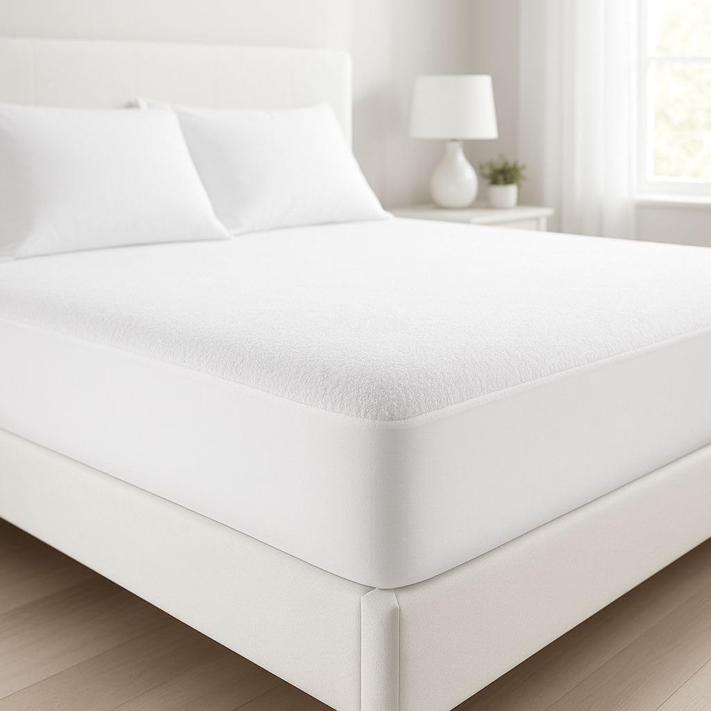HOMES-LINEN Terry Waterproof Mattress Protector – Extra Deep 30cm Skirt Noiseless Breathable 100% Polyester Terry Surface Fitted Mattress Cover (Single)
