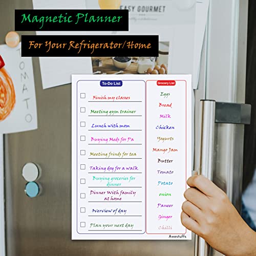 Image of Awestuffs Magnetic Whiteboard Sheet for Fridge /Office /Metal Wardrobe - Stain Resistant Dry Erase Flexible Writing Whiteboard Sheet with Marker Pen (Activity Planner [31 x 23 cm] (Medium))