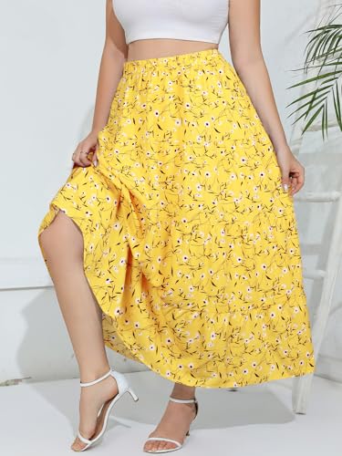 Women's Long Maxi Plus Size Skirt 2025 Trendy Flowy Elastic High Waist Casual Spring Swing A-line Floral Skirts4