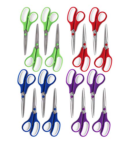 SKKSTATIONERY 8.5 Inch Scissors, Stainless Steel Sharp Blade, Comfort-Grip Handles, Pack of 16