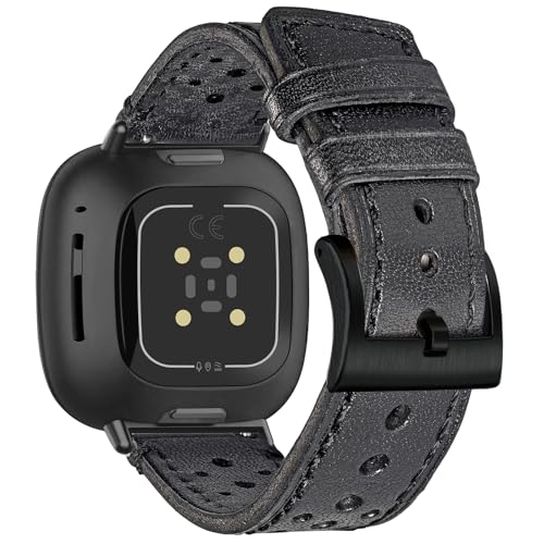 Bracelet Cuir Perforé pour Fitbit Versa 4 et Sense 2 - Élégance Militaire HEMSUT