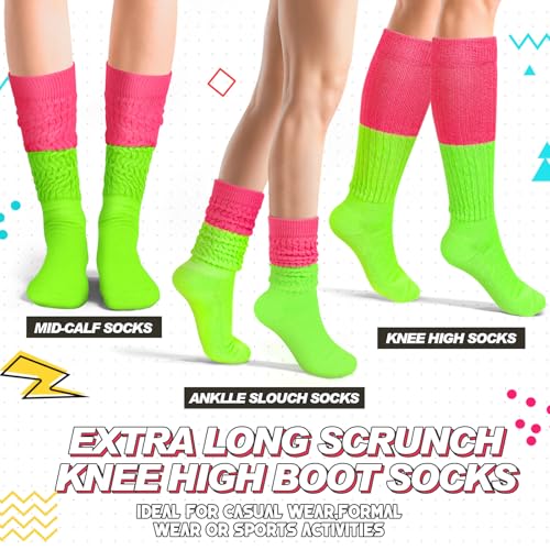 Geyoga Neon Slouch Socks,80S 90S Neon Women'S Leg Warmers Extra Long Slouch Socks Soft Scrunch Knee High Sock For Neon Party thumb #1