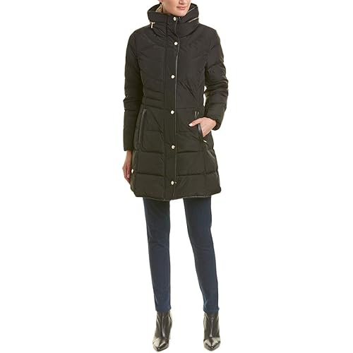 Cole Haan womens Mid Length Down Coat With Bib Front