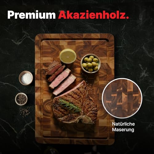 Matakumi Holzschneidebrett Akazie 40x30x3 cm, Saftrille, beidseitig – Ansicht 3