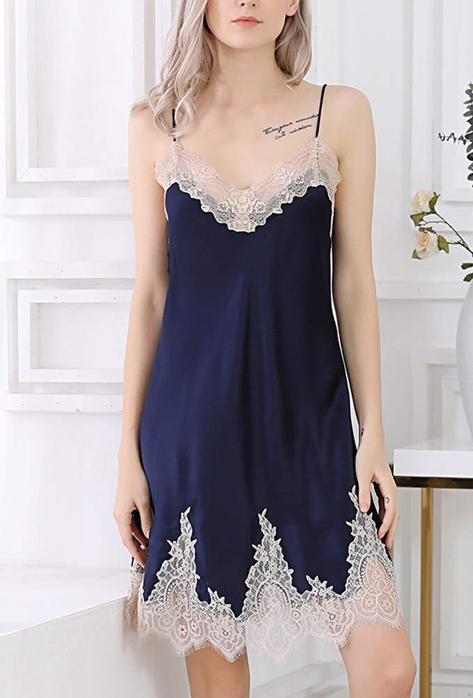 DISSA S5647 S5647 - Camisón de seda de encaje de seda para mujer, azul, 38