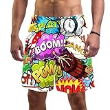 TIZORAX Herren Badehose Comic Sprechblasen Muster schnell trocknend Mode Casual Badeanzug Strand Shorts mit Taschen Gr. L/XL, mehrfarbig