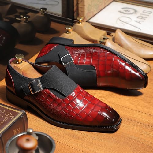 Santimon Men's Crocodile Pattern Monk Strap Dress Shoes Slip-On Buckle Formal Loafers Shoes4