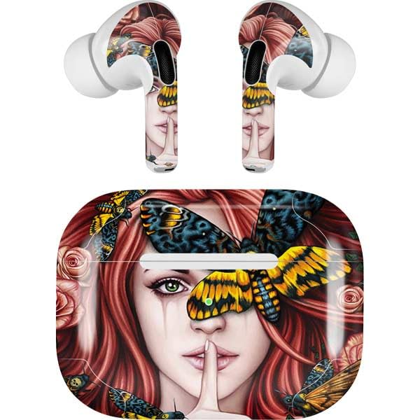 Skinit Decal Audio Skin Compatible with AirPods Pro 2nd Gen - Officially Licensed Gothic Woman and Death Moth Butterflies by Sarah Richter Design
