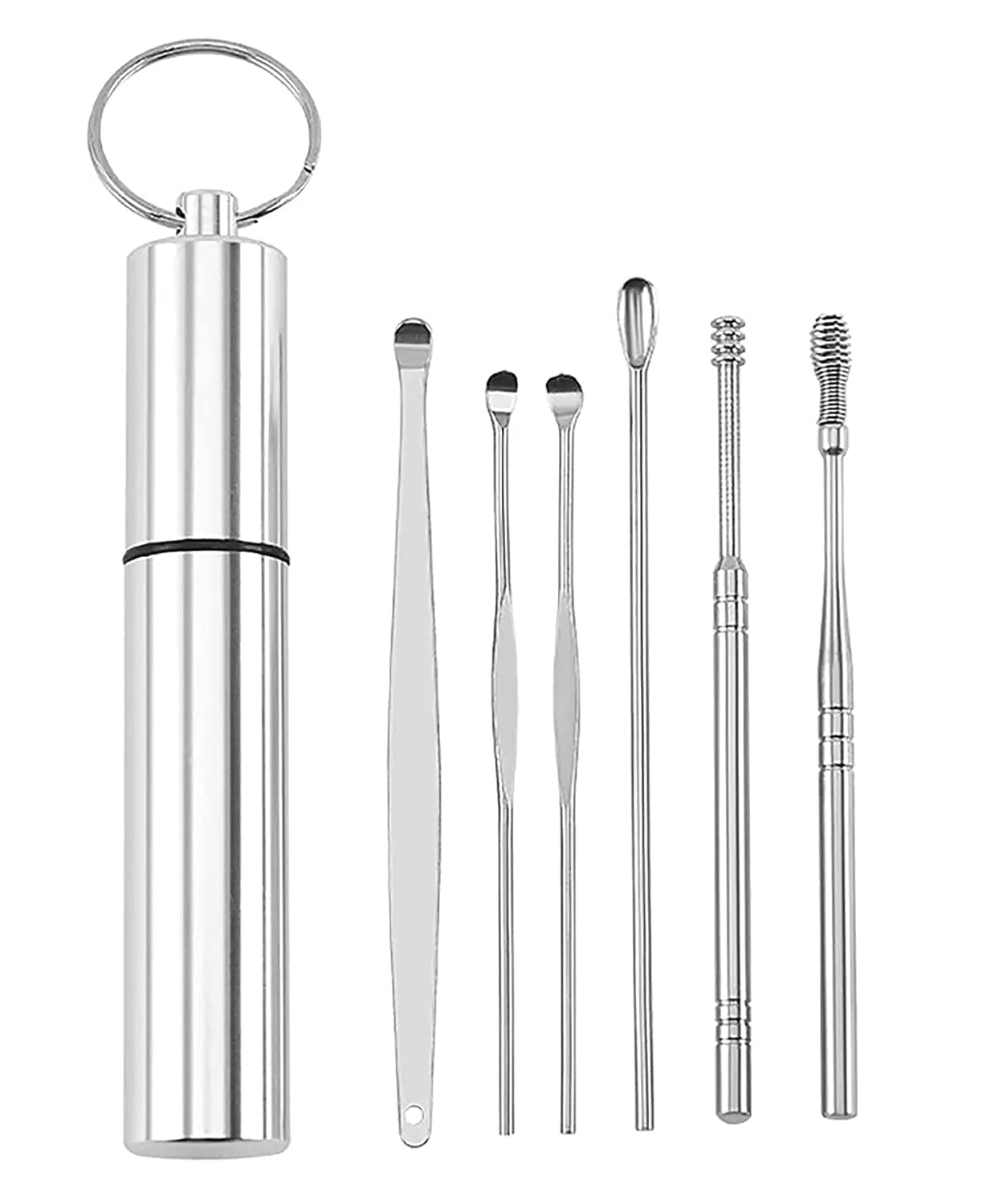 BLINE Ear Wax Cleaner Reusable Ear Cleaning Tool Set with Storage Box Ear Wax Remover Tool Kit with Ear Cleaner and Spring Ear Buds Cleaner 6 Pcs Stainless Steel-image-14