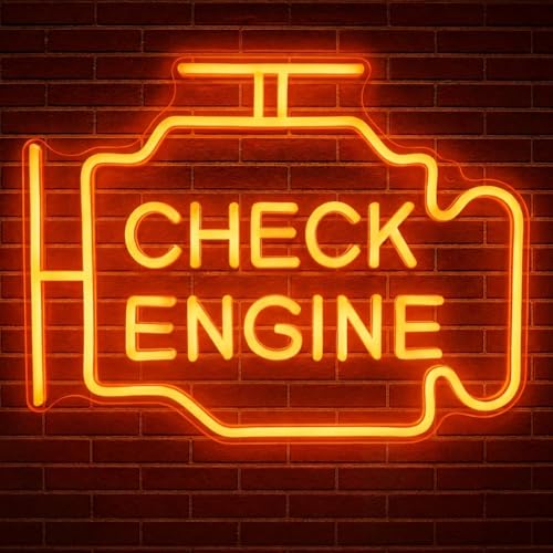 PSPCBS Check Engine Neon Signs for Wall Decor Garage Led Neon Light Sign for Man Cave Decor Funny Gift for Dad & Car Guys Mechanics Auto Repair Shop Workshop Garage Decor USB Powered