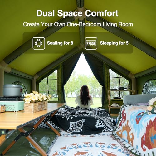 Image of KNUO Inflatable Camping Tent, Large Blow-Up Air Tent, No Assembly Needed Luxury Glamping House, Oxford Fabric