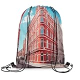 Homewish Rote Gebäude Kordelzug Rucksack, Romantische Stadt Gebäude Kordelzug Taschen, Exotische Italienische Stil String Rucksack, Straße Landschaft Blue Sky Draw String String Tasche
