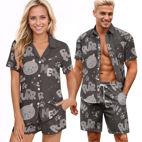 Matching Pajamas for Couples Short Sleeves Pajama Sets for Women 2 Piece Button Up Pajamas Men