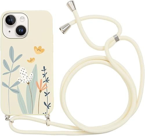 Yoedge Funda cruzada para Apple iPhone 13, funda de cordón para el cuello con correa de cordón ajustable, silicona TPU suave con bonito patrón