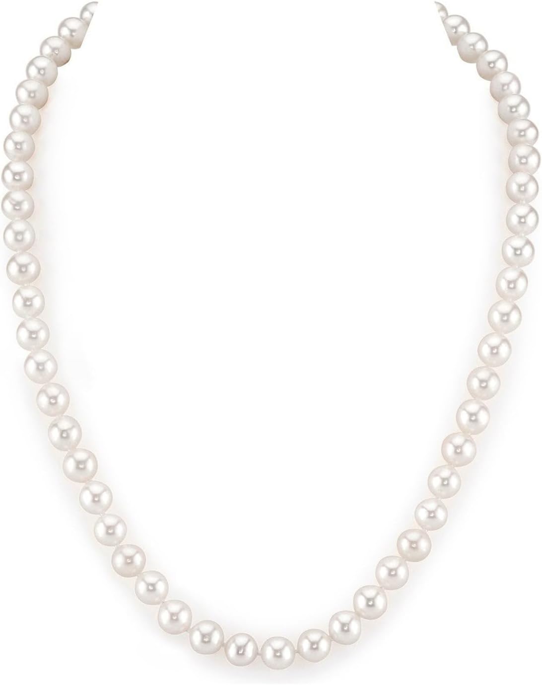 The Pearl Source Real Pearl Necklace for Women with AAA+ Quality Round White Freshwater Genuine Cultured Pearls | 14K Gold Clasp