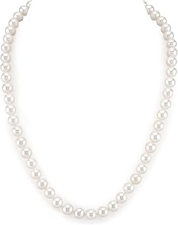 The Pearl Source Real White Freshwater Pearl Necklace for Women, AAAA Grade Genuine Cultured Freshwater Pearls, Naturally Round Pearl Jewelry, Classic Fine Jewelry Gift for Women