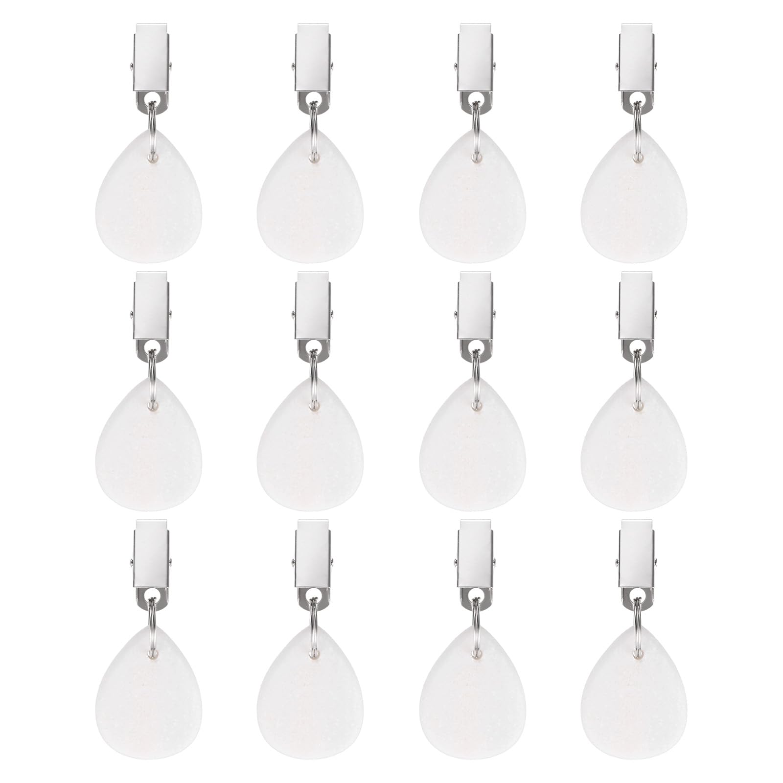M METERXITY 12-Pack Tablecloth Weights, 3.15 Inch Marble Table Cover Weights with Metal Clips for Decoration/Outdoor Picnic/Family Dinner Party, Table Cloth Hangers [White, Drop]