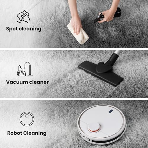 Zentavio Grey White Gradient Area Rugs for Living Room, Rugs for Bedroom 4x6 Fluffy Carpet Soft Shag Aesthetic Plush High Pile Gray Throw Rug for Nursery Kids Room Dorm