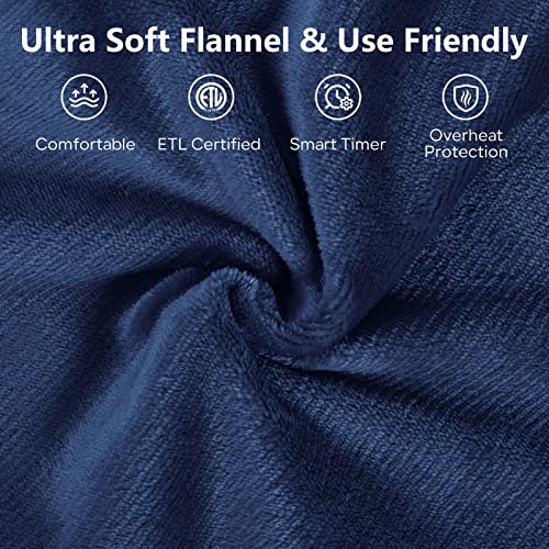 Image of Electric Heated Blanket Queen Size 84 inch x 90 inch with 6 Heating Levels & 8h Auto Off, Ultra Soft Flannel Full Body Fast Heating Warming Blanket for Bed Sofa Home Office, Machine Washable, Blue