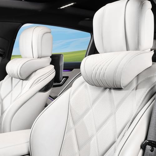 Dapucarin Coussin Appui-tête Voiture, Oreillers de Cou avec Cuir Nappa + Mousse à Mémoire pour Le Siège d'Auto Conduite, Oreiller de Nuque Repose Tete...