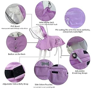 Waterproof Dog Raincoat Adjustable Reflective Lightweight Pet Rain Clothes with Poncho Hoodlarge Light Purple  Cucciolini Doodles Waterproof dog raincoat adjustable reflective lightweight pet rain clothes with poncho hoodlarge light purple   cucciolini doodles