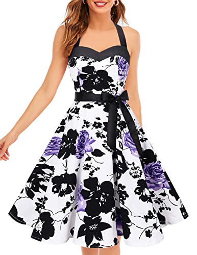 Image of DRESSTELLS Women's Vintage 1950s Cocktail Dress, Retro Tea Party Halter Swing Dresses