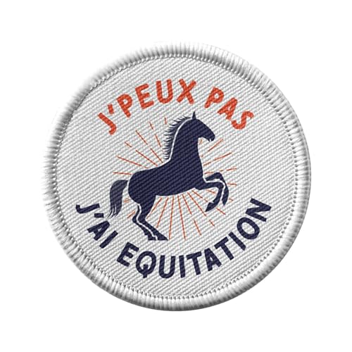 Ecusson Thermocollant Vetement Rond 7cm - J'Peux Pas J'ai Equitation Cheval Poney Dressage - Patch a Repasser pour Reparation ou Customisation T-shirt Sac Jeans Imprime...