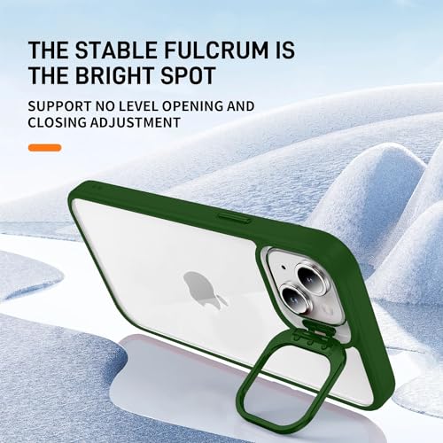 Image of Vaku Luxos Thermoplastic Polyurethane Lens Flip Back Cover For iPhone 15 Plus Stand Holder Back Case With Lens Guard Scratch Resistant Slim Thin Military-Grade Protection-Green