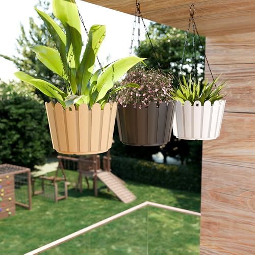 Image of YUCCABE ITALIA SHERA Hanging Fence 8 INCH Planter Pot Plastic Flower Hanging Pots for Home Decoration Sutiable for Indoor and Outdoor (Grey, Pack of 12)