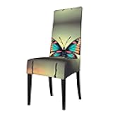 Ssimoo Hand Drawn Color Butterfly 2 Print Stretchable Dining Chair Cover,Elastic Chair Protector,Removable Chair Slipcover, Black
