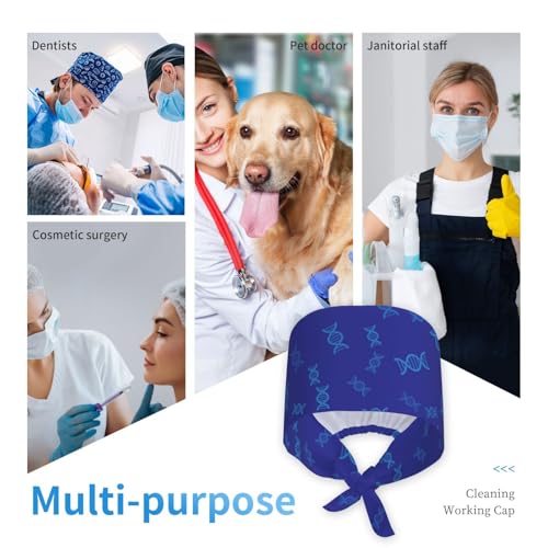 Image of Working Cap Scrub Cap with Sweatband Adjustable Unisex Women Tie Back Hat Nurse Surgical Caps