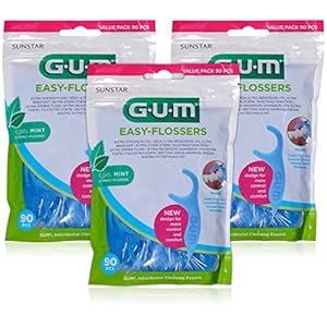 GUM EASY-FLOSSERS gewaxte tandzijde in een houder/ergonomisch gevormde tandzijde sticks voor eenvoudig gebruik van…