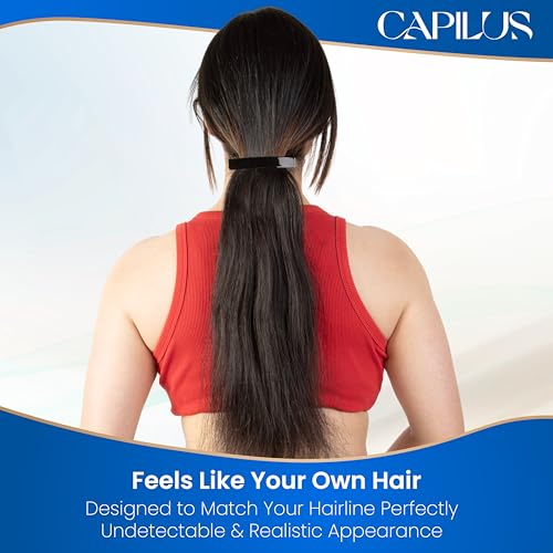 Image of Capilus Flat Clip-In Ponytail Hair Extensions (Brown, 14 Inch) | 100% Natural Human Hair | Changeable Clip | Instant Volume & Length | Original Human Hair Ponytail Extension for Women