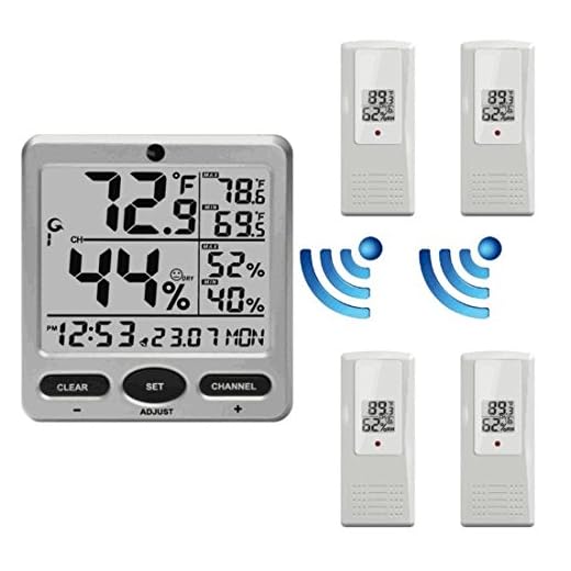 Ambient Weather WS-08-X4 Wireless Indoor/Outdoor 8-Channel Thermo-Hygrometer with Daily Min/Max Display with Four Remote Sensors