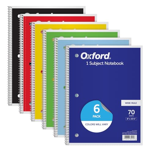 Oxford Spiral Notebooks, 6 Pack, 1 Subject, Wide Ruled Notebooks for...
