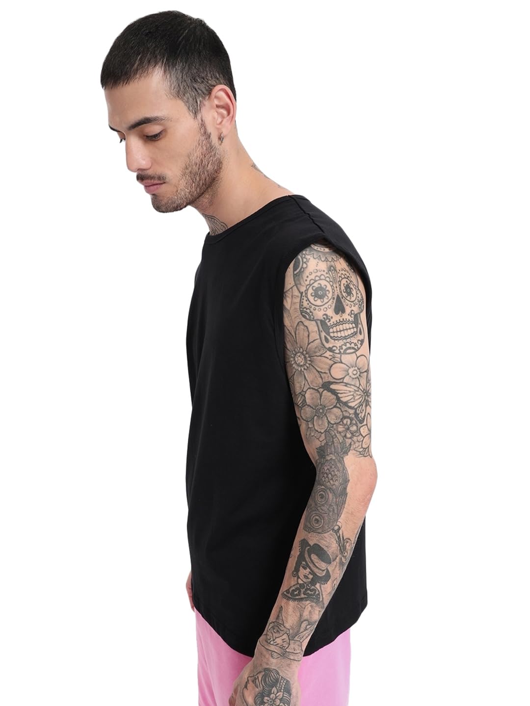 Men's Solid Oversized Fit Sleeveless Round Neck Cotton Jersey Vest