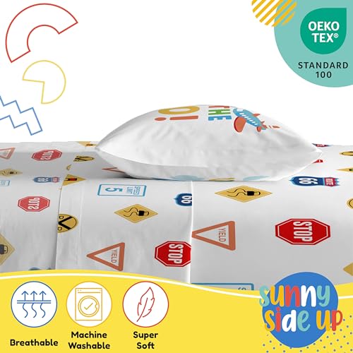 Image of Sunny Side Up On The Go Toddler Sheet Set - 3 Piece Toddler Bedding Set Includes Pillow Cover - Super Soft Microfiber Sheets