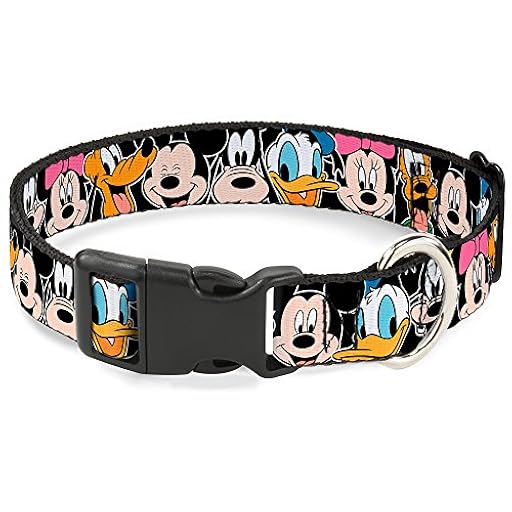 Buckle-Down Classic Disney Character Faces - Collar de plástico Negro con Clip, tamaño mediano/11-17 Pulgadas | Ya disponible en tu tienda friki favorita! En mundofriki.es!