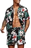 COOFANDY Men's Flower Casual Button Down Short Sleeve Hawaiian Shirt Suits