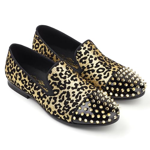 Men Leopard Print Dress Shoes Glitter Sequin Loafers Spikes Cap Toe2