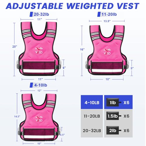 Image of VBSD Adjustable Weighted Vest for Women Men 4-10lb /11-20lb /20-32lb Vest with 6 Ironsand Weights Body Weight Vest with Reflective Strip for Running Walking Strength Training Workouts