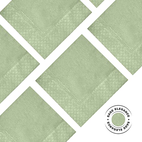 Cusinium 250-Pack Sage Green Paper Cocktail Napkins Disposable - 2-Ply | Size: 10" X 10" (Unfolded), 5" X 5" (Folded) #TOP2