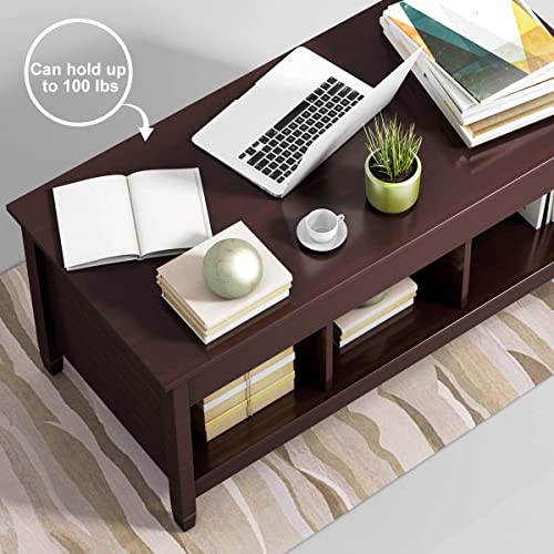 Tangkula Wood Lift Top Coffee Table, Modern Coffee Table W/Hidden Compartment And Open Storage Shelf For Living Room Office Reception Room, Lift Coffee Table (Brown) #TOP3