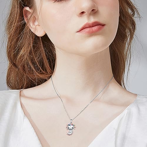 Highland Cow/Axolotl/Goat/Panda/Giraffe/Raccoon Necklace 925 Sterling Silver Animal Pendant Necklace with Colored Zircon Animal Jewelry Gift for Girls Women Daughter4