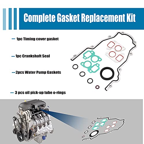 Timing Cover Set Tcs45993 Water Pump Gasket Crankshaft Seal Compatible With Gm Ls Ls1 Ls6 Ls2 Ls3 Lq9 Lq4 4.8. 5.3 Time Cover Gasket Set #TOP3